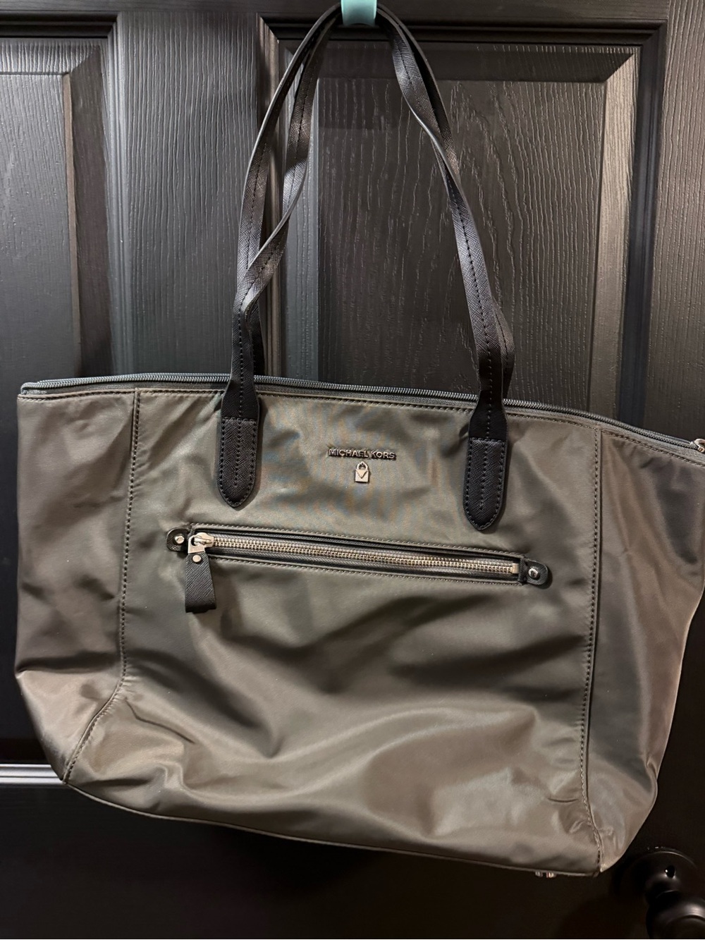 Michael Kors Men's Dark Gray leather Tote with Black Leather Straps